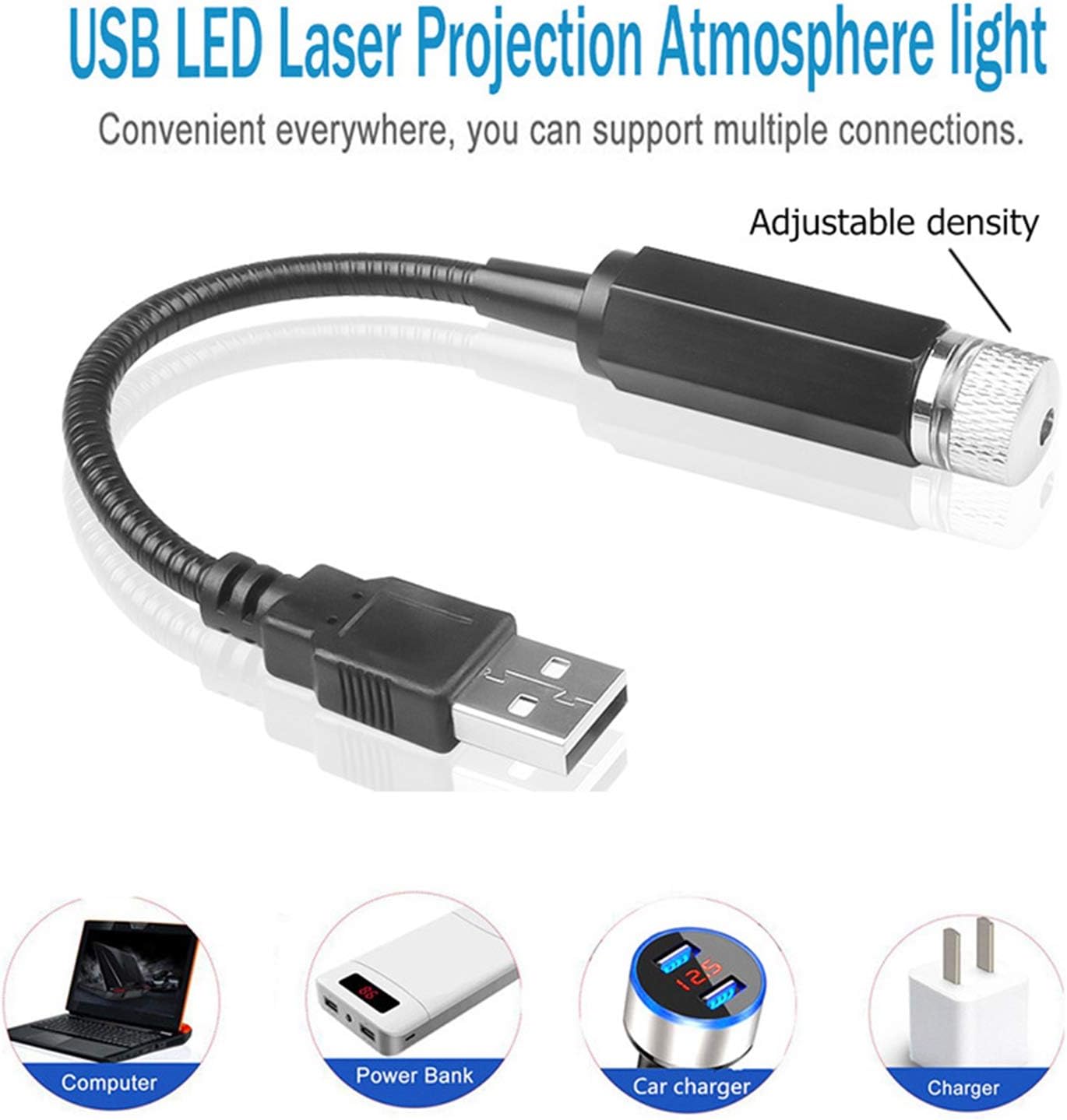 Romantic Star Projector Night Lights, Flexible Romantic Galaxy USB Night Lamp for Cars Ceiling Party Bedroom Portable USB Night Light Decoration Interior Ambient Atmosphere