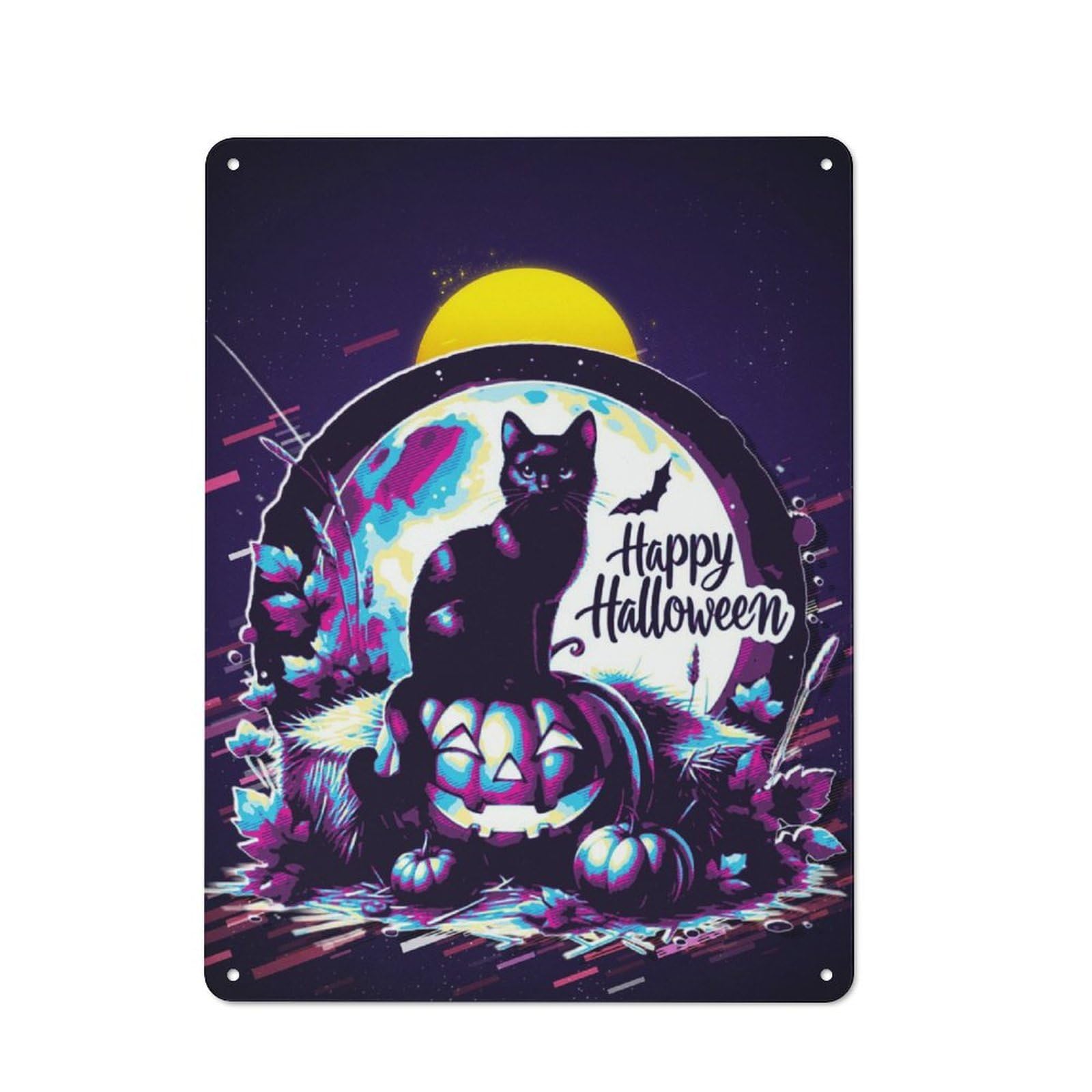 Junmoney Halloween Cat & Pumpkin Vintage Tin Sign 40X30cm With For Studio Or Craft Room, For Garage, Workshop And Man Cave Decoration
