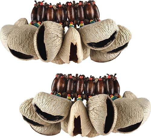 Vista 16 de Pulsera tobillera con sonajero de semillas de Cacho, 2 unidades, pulsera africana de concha de nuez, accesorios de percusión natural, instrumento
