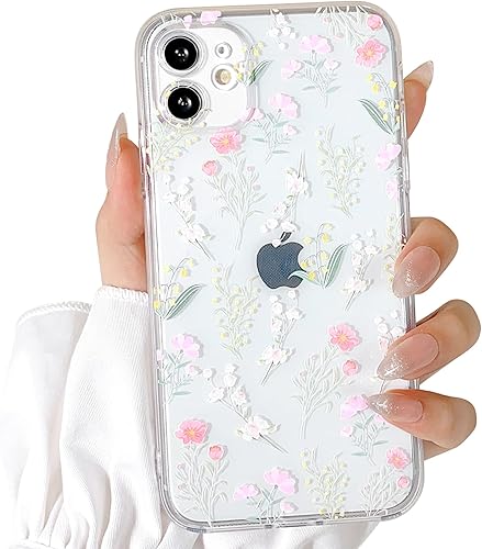 Lovmooful Funda compatible con iPhone 11, bonito diseño de hojas florales de aceite transparente para niñas y mujeres, TPU suave a prueba de golpes,