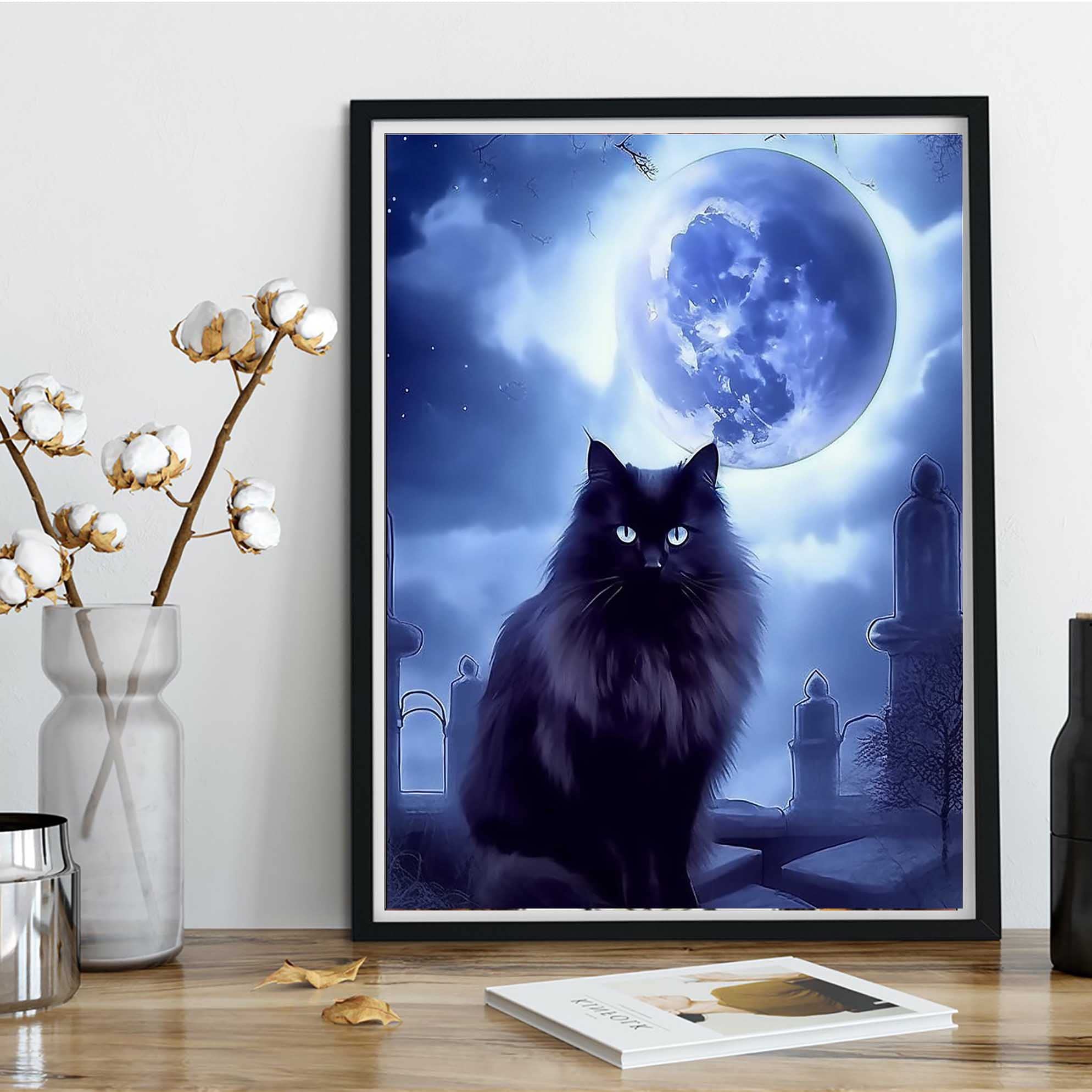 Kaliosy 5D Diamond Painting Kit - Moon Night Black Cat, Full Drill 40x50 Cm, DIY Art With Rhinestones & Tools - View #3