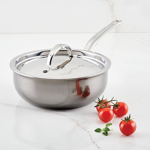 Miniatura 5 de Hestan - Colección NanoBond - Sartén de acero inoxidable de titanio con tapa, compatible con placa de inducción, 2 cuartos de galón
