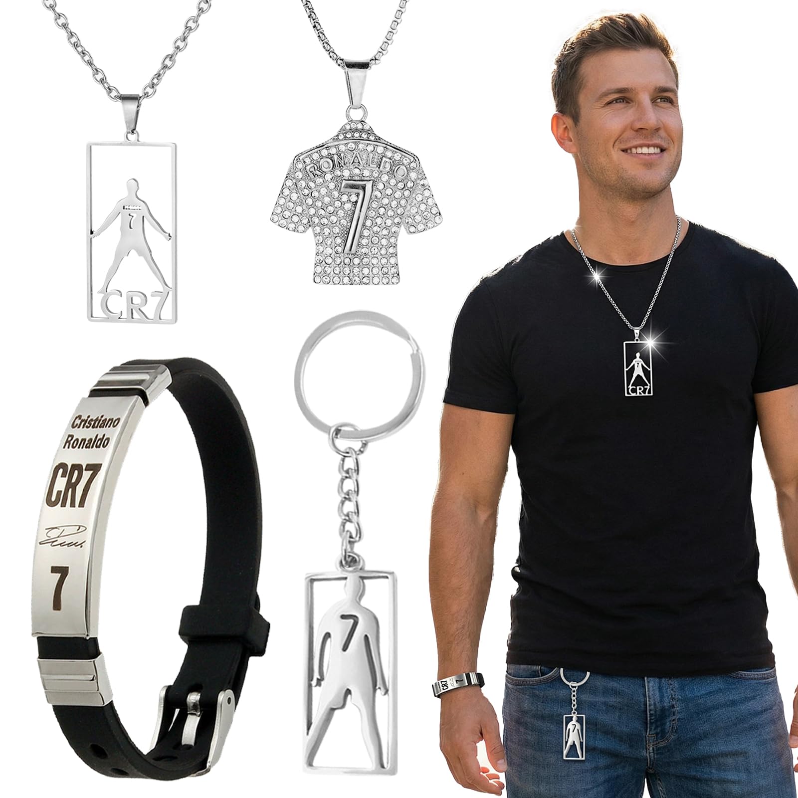 4 Piezas Juego de Cadena con Collar y Pulsera de Fútbol para Niños, Futbol Pulsera de Regalos, pulsera de fútbol para niños, Regalo para Aficionados