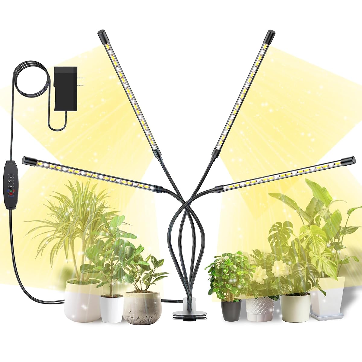bseah Grow Light for Indoor Plants, Full Spectrum LED, 4 Goosenecks, Timer,