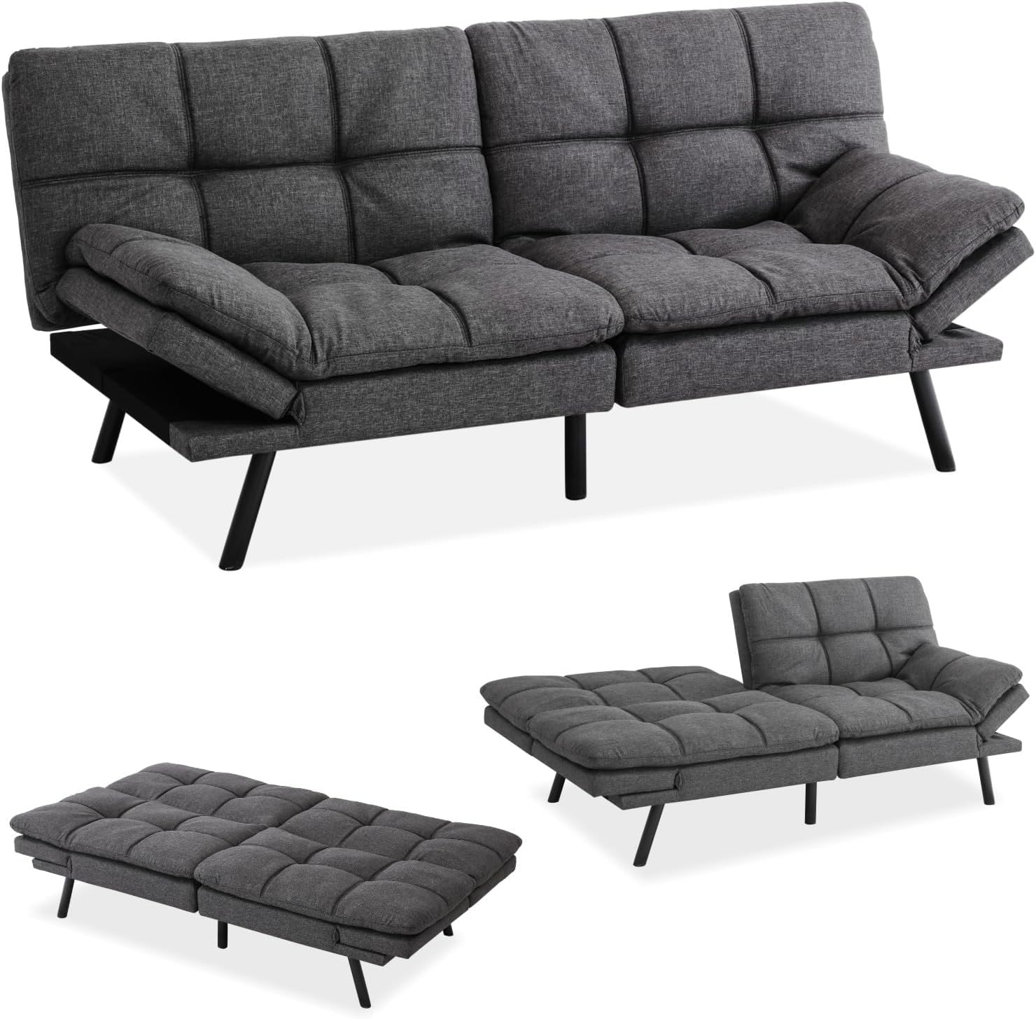 MUUEGM Futon Sofa Bed Couch, Memory Foam,Convertible, Modern Loveseat Daybed Sofa,Comfy Sleeper Couch for Apartment, Living Room,Easy Assemble,Grey, 267DGY-0625