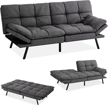 MUUEGM Futon Sofa Bed Couch, Memory Foam,Convertible, Modern Loveseat Daybed Sofa,Comfy Sleeper Couch for Apartment, Living Room,Easy Assemble,Grey, 267DGY-0625