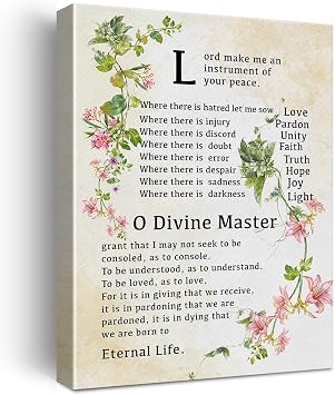 Floral Inspirational Prayer of Saint Francis Quote Print Canvas Wall Art Home Office Decor Lord Make Me an Instrument of Your Peace Painting 12x15 Canvas Poster Framed Ready to Hang Christian Gift