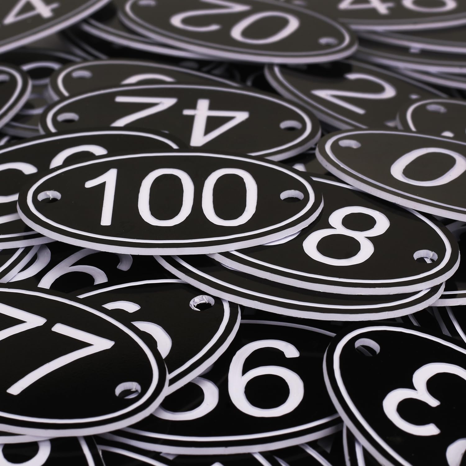 NestNook ABS Engraved Black Oval Table Numbers & Locker Tags with Screws - 1 to 50 - Image 4