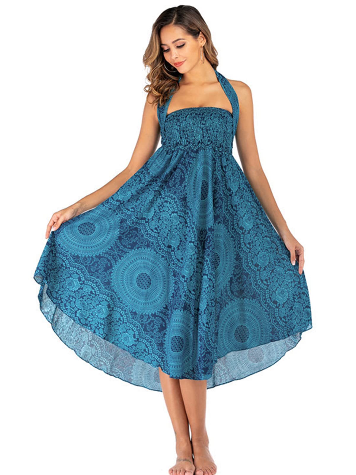 Adigaber 2 en 1 Jupon Femme Long Taille Haute Longue Maxi Jupe Bohême Tour de Taille Elastique Jupe Maxi Décontractée Vacances L'été Plage