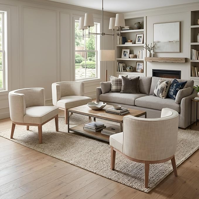 Sillón Barrel con Brazos, Tapizado Beige miniatura 4