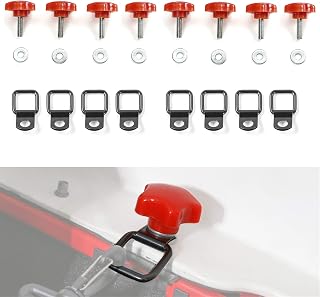Jecar 8 Hardtop Quick Removal Bolts Thumb Screws & 8 D Ring Tie Down Anchors Compatible with Jeep Wrangler 2007-2023 JK JL Sports Sahara Rubicon X Unlimited 2 4 Door Accessories, Red