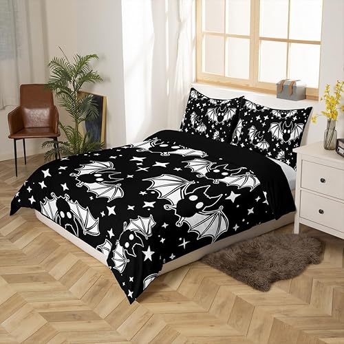 Miniatura 2 de Erosebridal Juego de ropa de cama de murciélagos de Halloween, tamaño Queen, con purpurina, estrellas, cielo estrellado, funda de edredón para