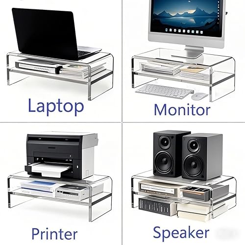 Miniatura 3 de Soporte de acrílico para monitor de computadora de 2 niveles, soporte elevador de monitor de computadora de acrílico de 20 pulgadas para iMac, PC,