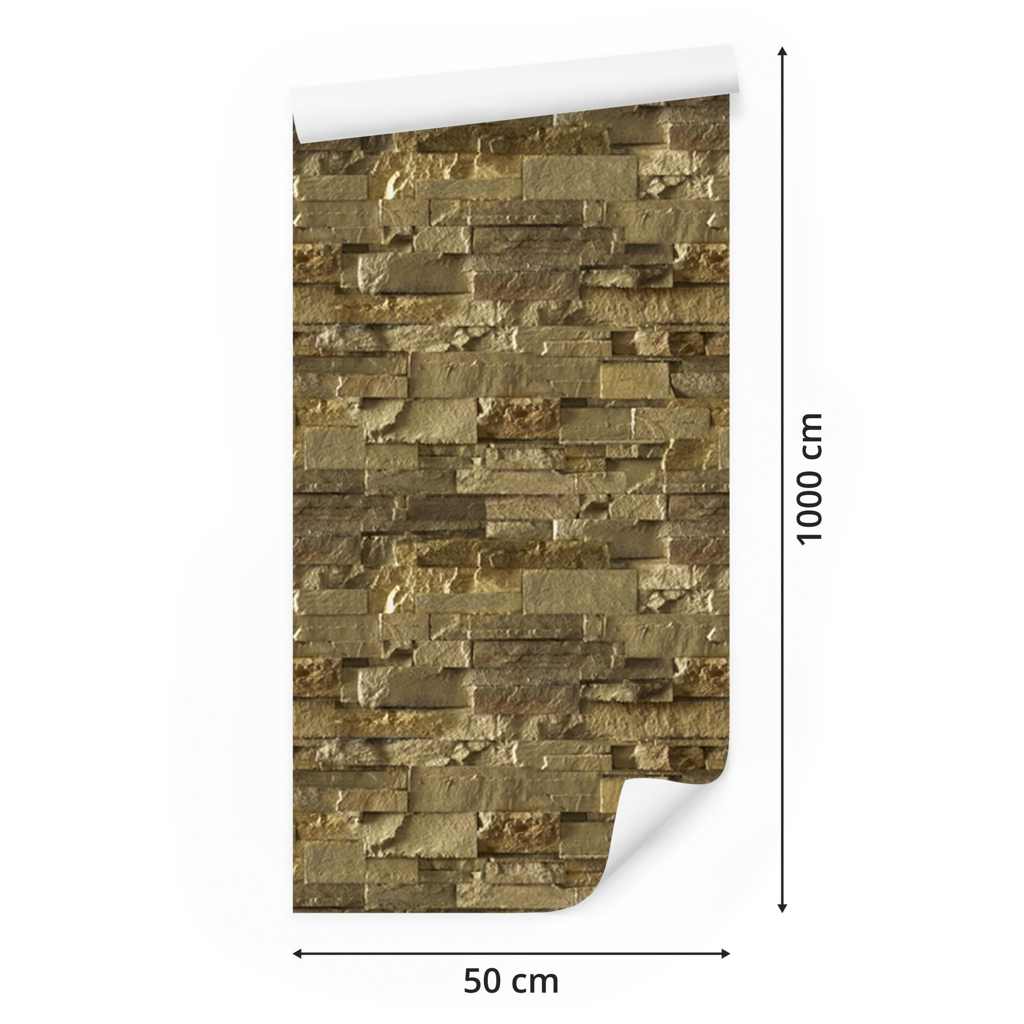 Decoración de Pared, Ladrillos de piedra con efecto 3D, 50 x 1000 cm