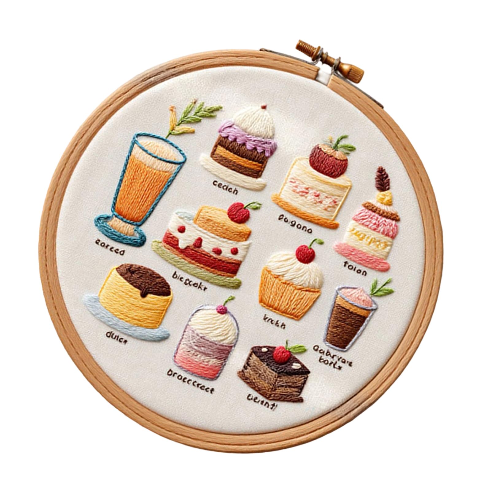 Dessert Theme Embroidery Set with Instruction Stitching Hoop Embroidery Threads and Needle for Art Craft Creative Supplies