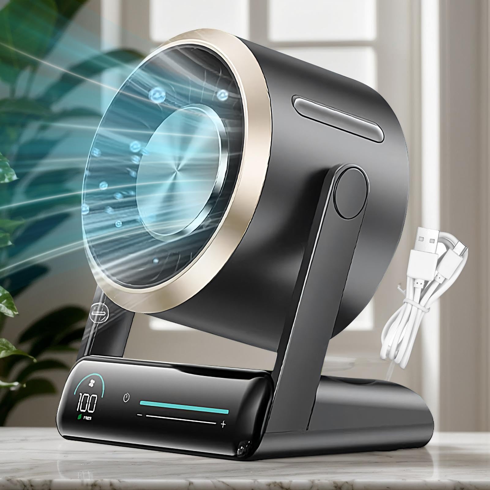 Mini ventilatore da scrivania, portatile, 100 velocità, display digitale, ventilatori da ufficio, piccoli e silenziosi, per casa, camera da letto, cucina, dormitorio, campeggio, viaggi, estate