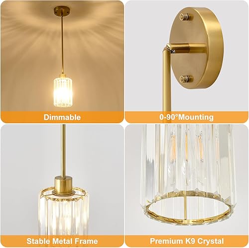 Miniatura 4 de Luces colgantes de cristal, paquete de 3 luces colgantes de oro cepillado para isla de cocina, modernas mini lámparas colgantes de cristal para
