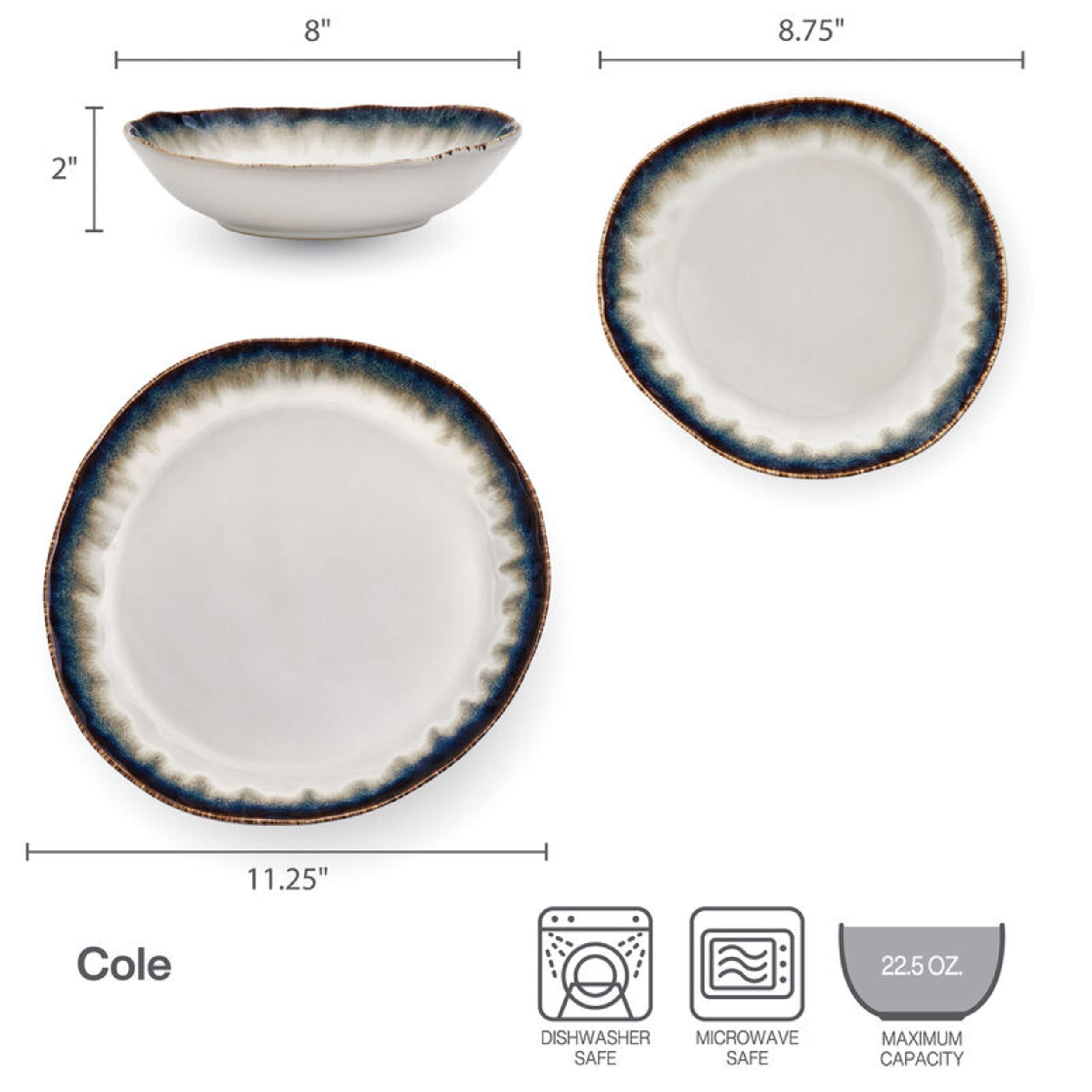 Mikasa Cole Organic Shaped 12 Piece Dinnerware Set, Service for 4