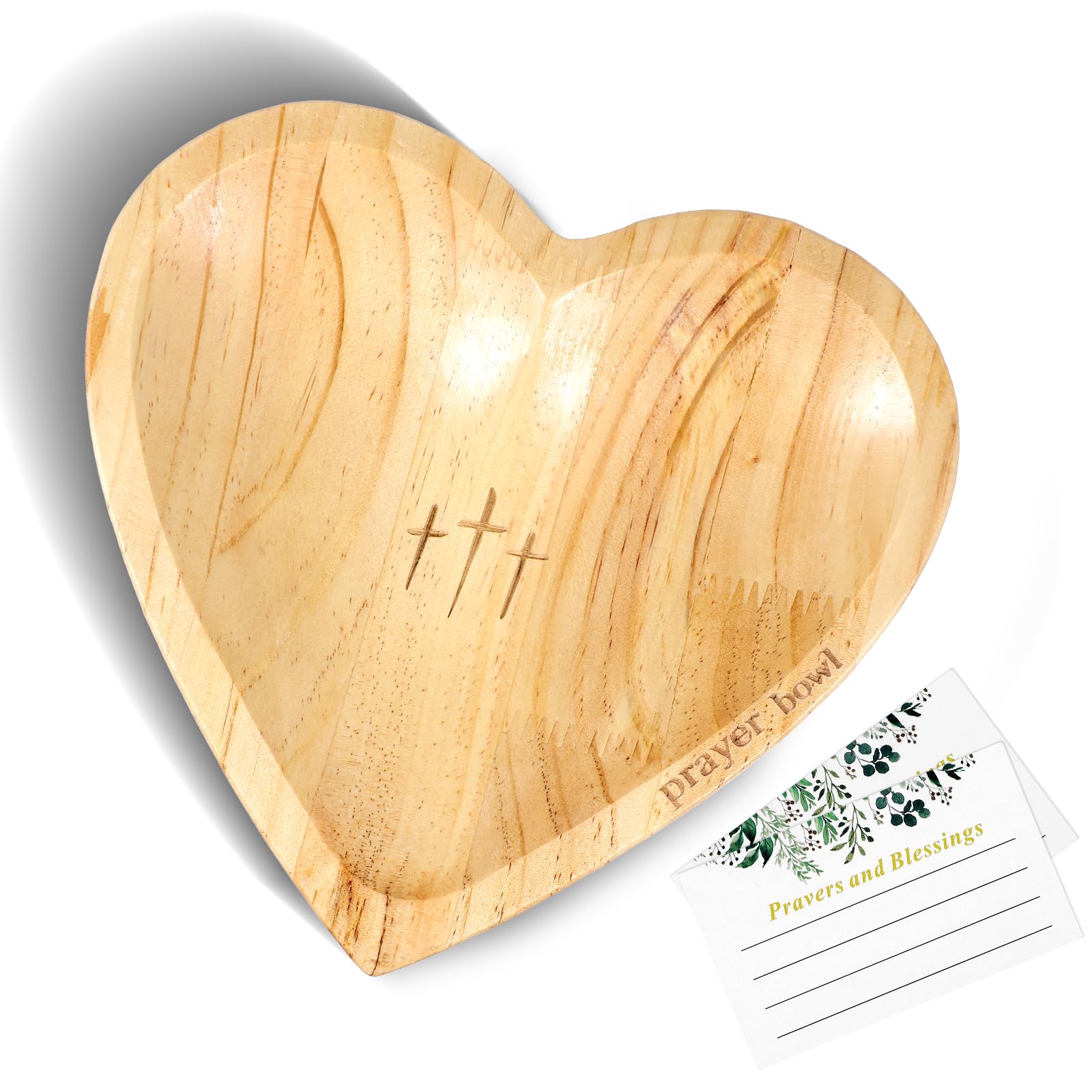 Bol de prière en bois en cœur avec cartes pour décoration spirituelle