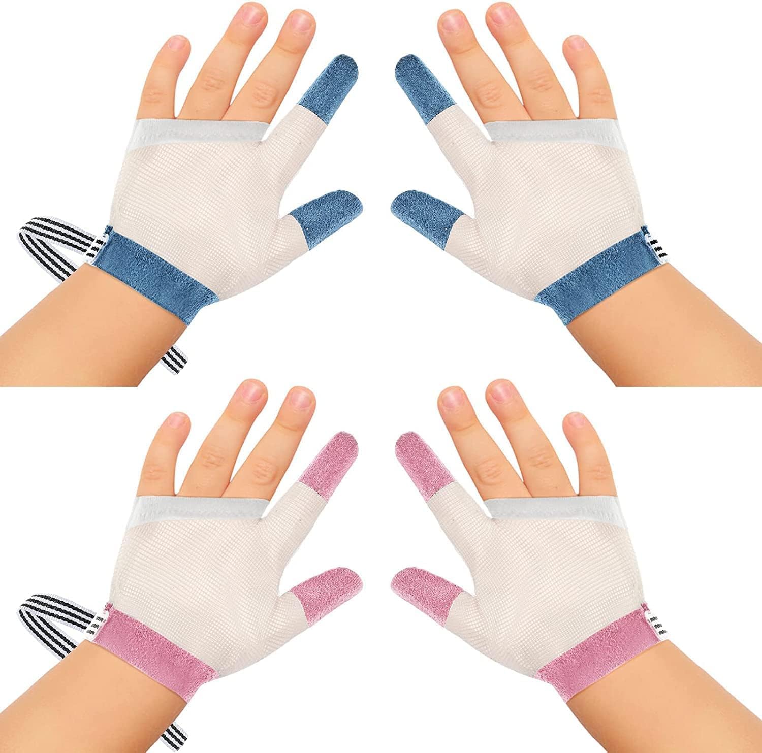 2 Pcs Baby Stop Thumb Sucking Finger Guard, Breathable Finger Protection Kid, Soft Mesh Fabric Stop Sucking, Glove No Scratch Breathable Finger Thumb Protector, Wrist Band for Kids Toddlers