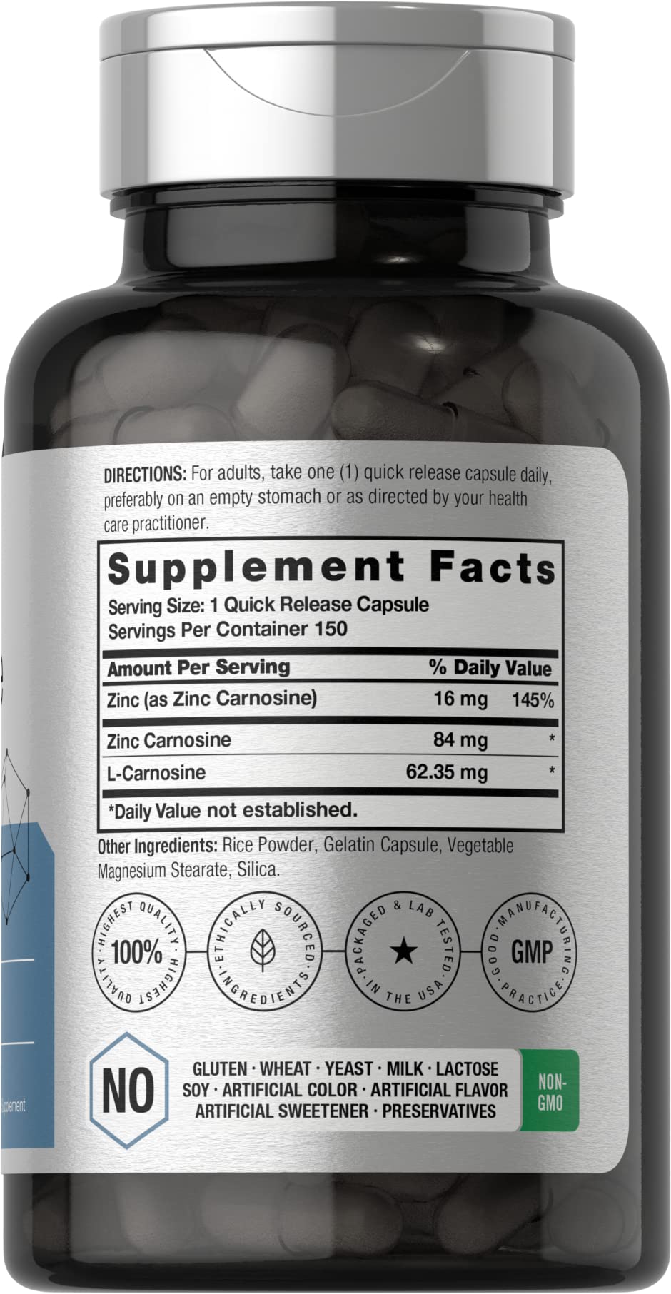 Horbäach Zinc L- Carnosine Supplement | 84mg per Capsule | 150 Count — Amazon image 2