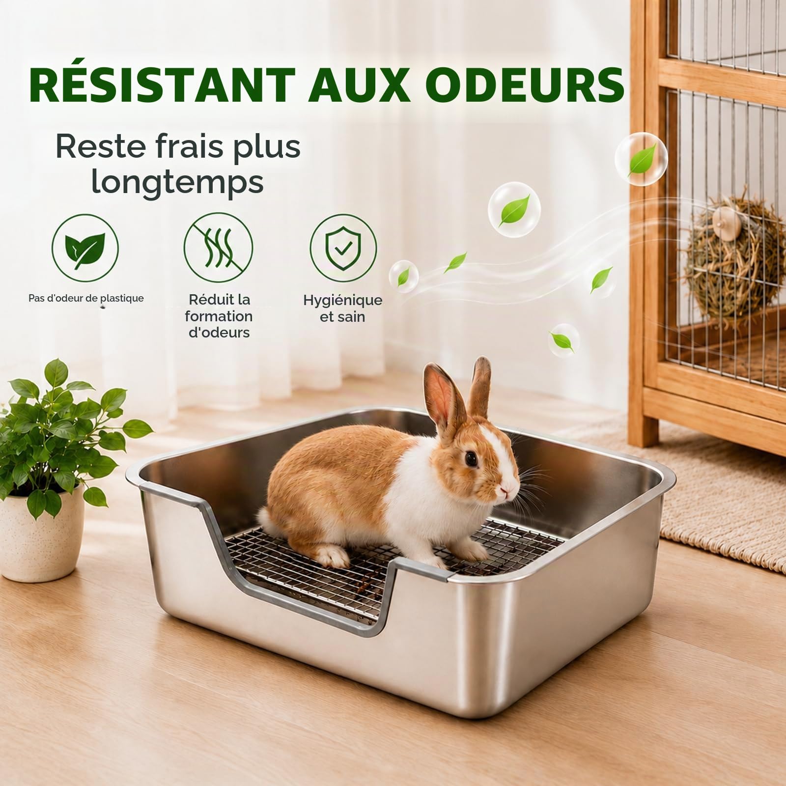 HYLYUN Bac à Litière Lapin en Acier Inoxydable avec Grille, 40x30x15 cm