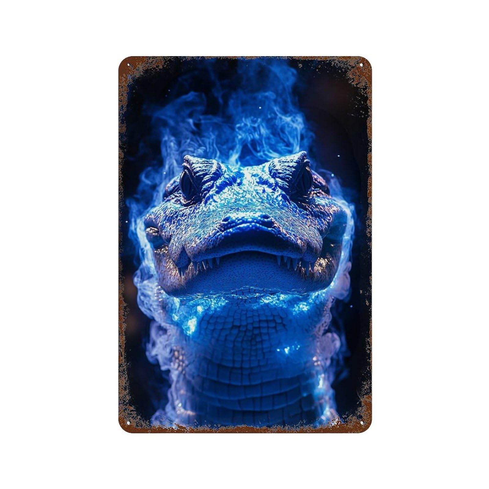 Retro Metal Sign with Blue Alligator with Smoke Design 11.8"x7.9", for Shed, Workshop And Garage Wall Decor, Old School Wall Decor