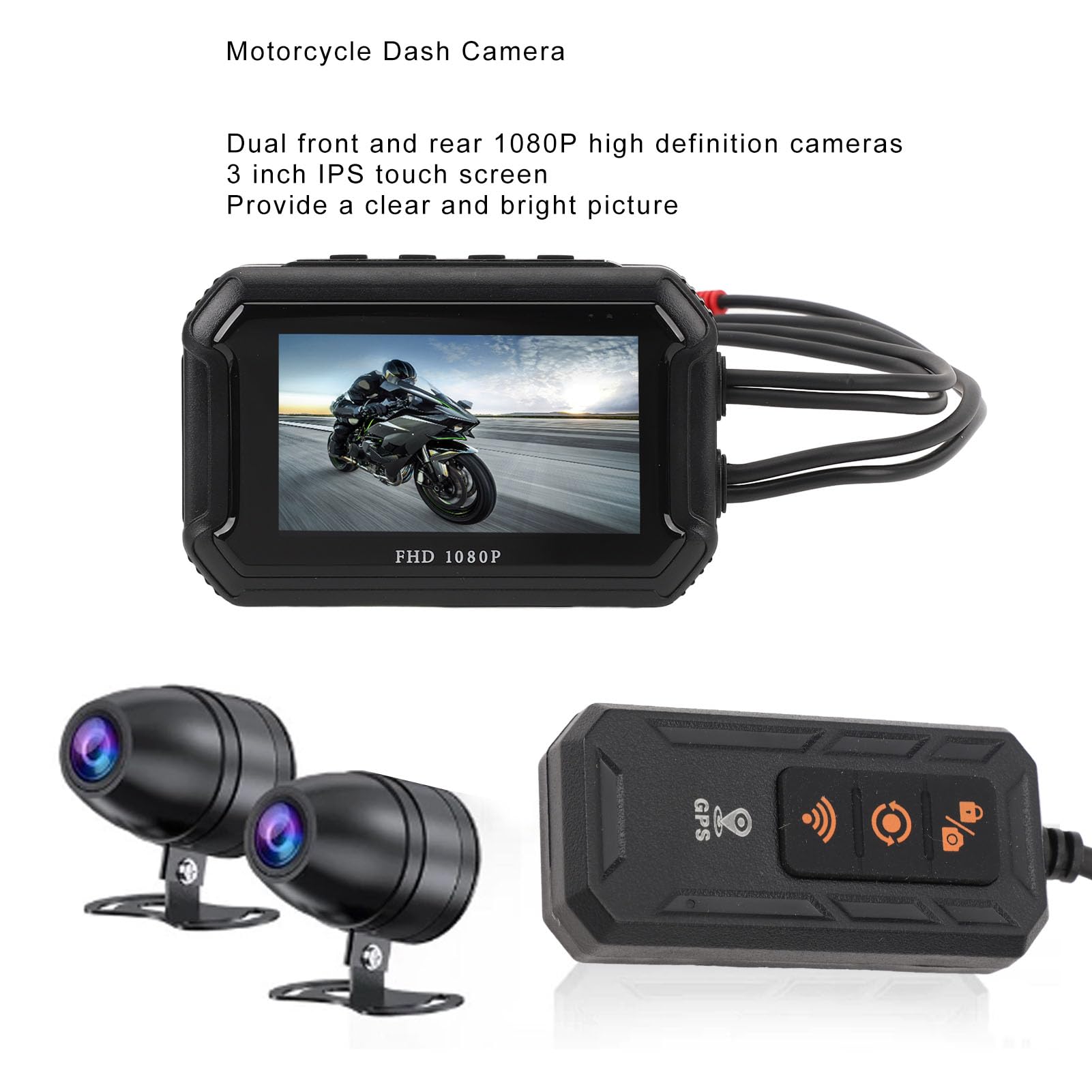 Cámara para Salpicadero de Motocicleta, 1080P, Grabación Dual Delantera y Trasera, Visión Nocturna, Pantalla Táctil IPS de 3 Pulgadas, IP67, Resistente Al Agua, para ATV, UTV,