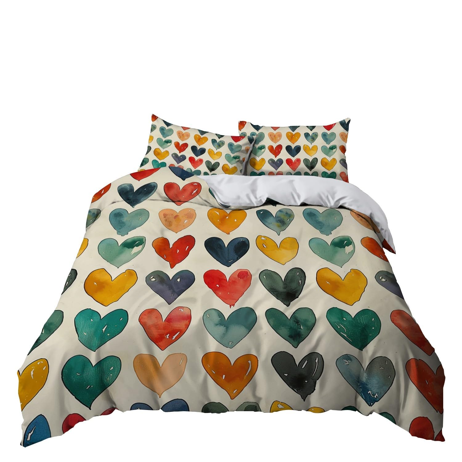 Biancheria da letto colorata, 240 x 220 cm, per bambini, ragazzi e adolescenti, per letto singolo, blocco d'amore, copripiumino stampato, con chiusura lampo e federa da 80 x 80 cm