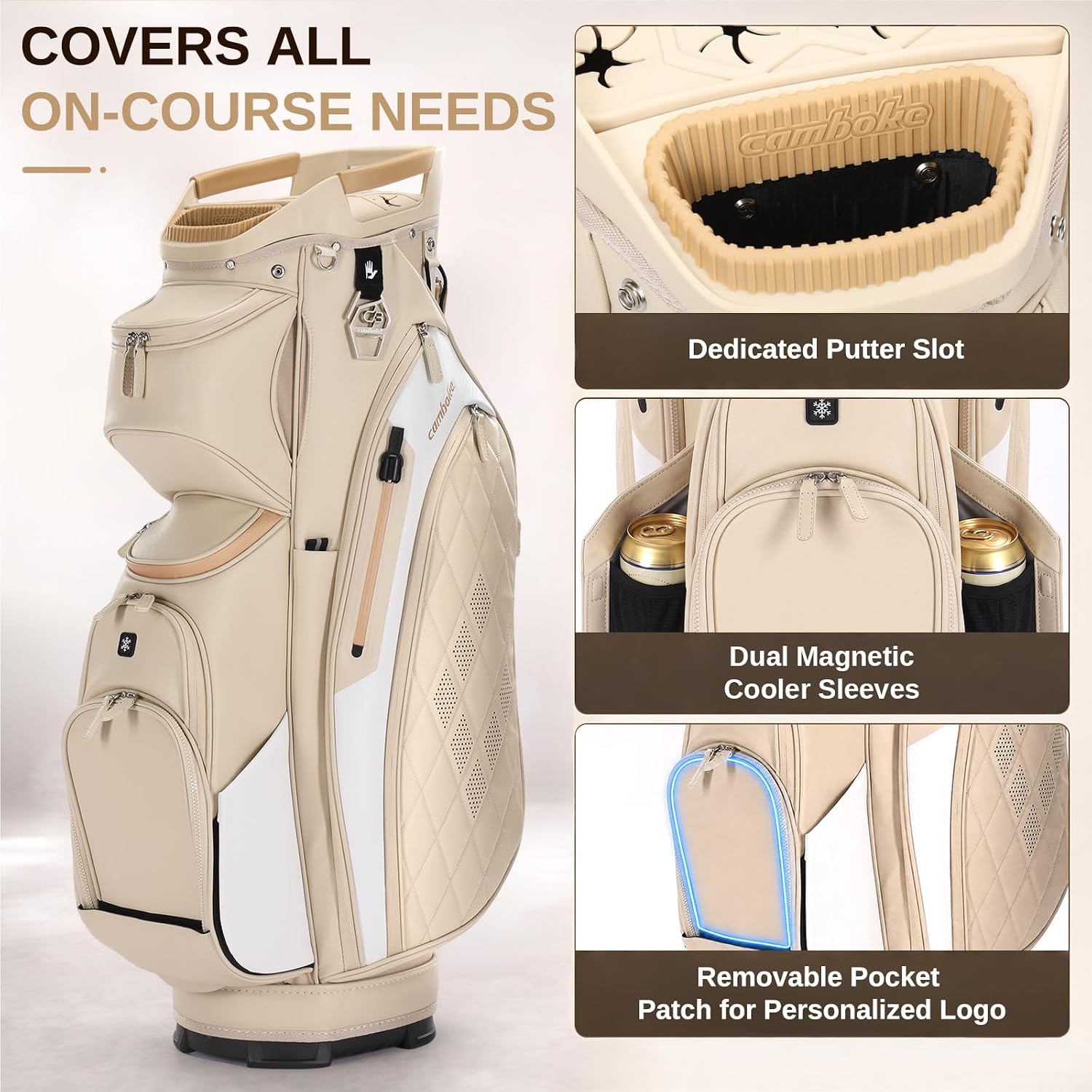 15-Way Faux Leather Golf Cart Bag, Full-Length Dividers & Rain Hood