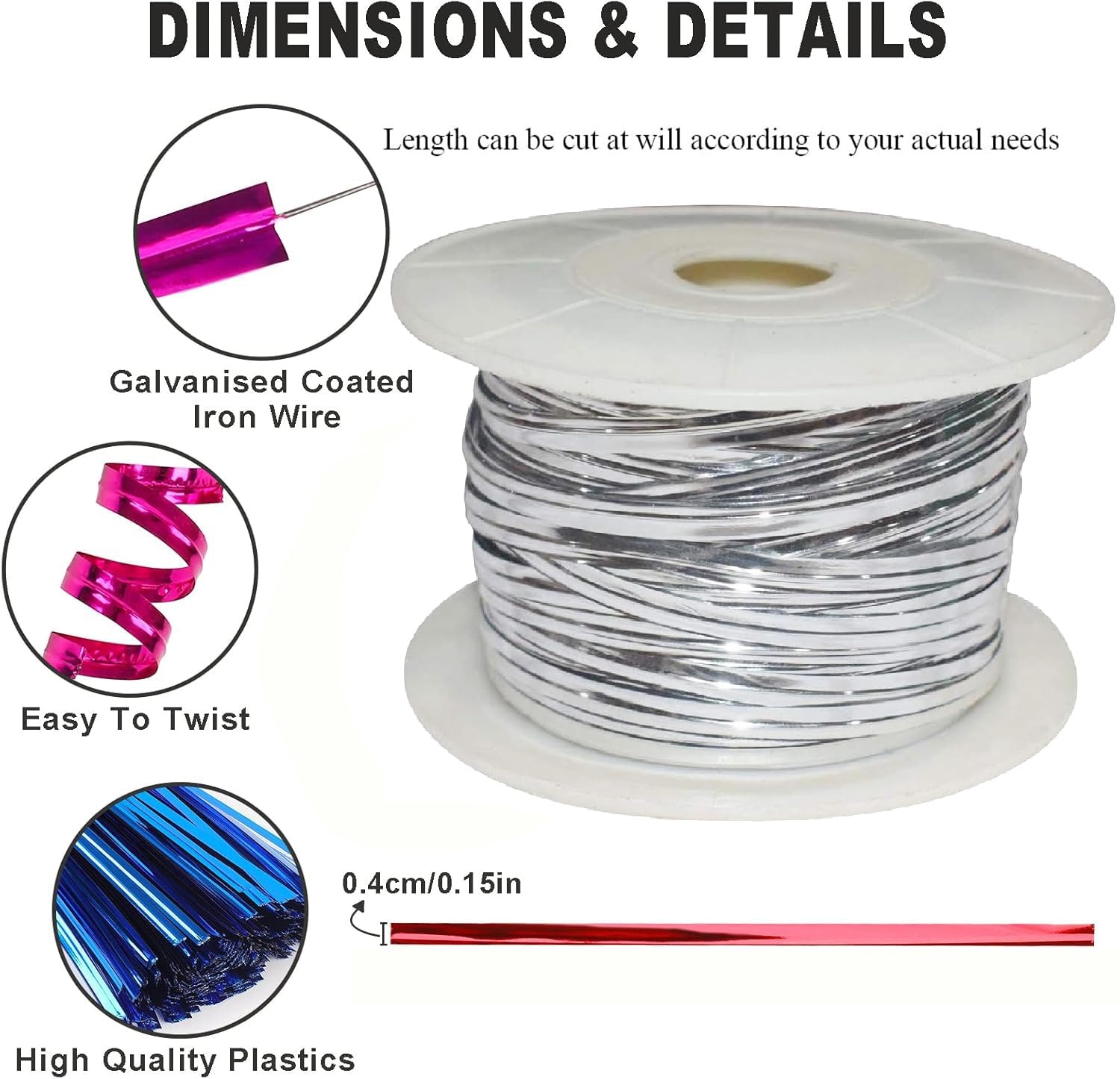 Asian Hobby Crafts Metallic Twist N Tie Wire for Gift Wrapping, Cake Pops, Candy, Chocolate, and Cone Sealing|Color: Silver (100 Yards Approx.)