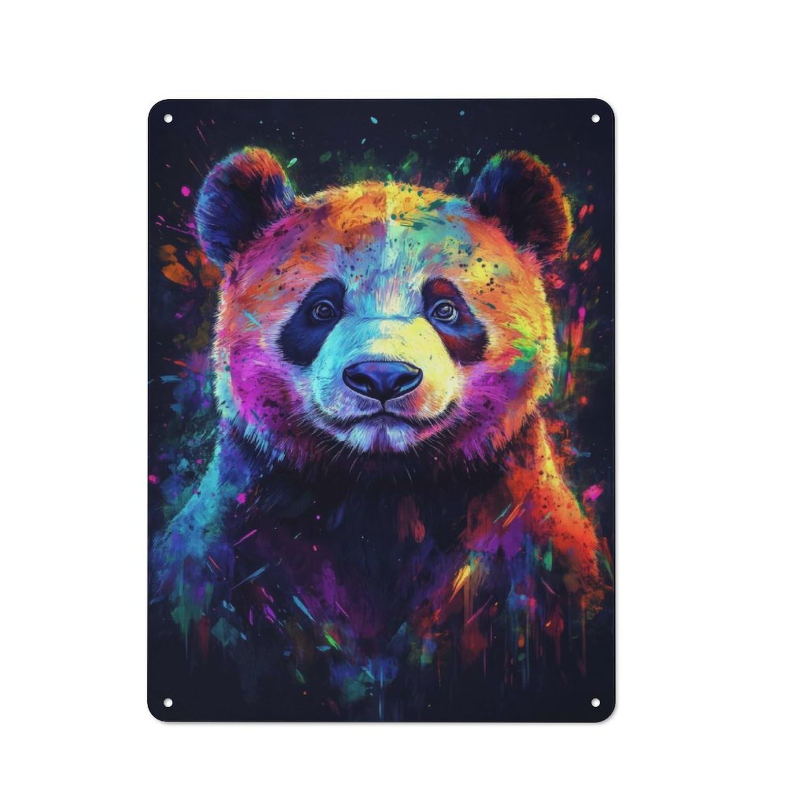 Junmoney Colorful Panda Portrait For Hobby Room Or Studio, Retro-Style Tin Sign 40X30cm, For Room Styling Across Hobby Rooms And Studios
