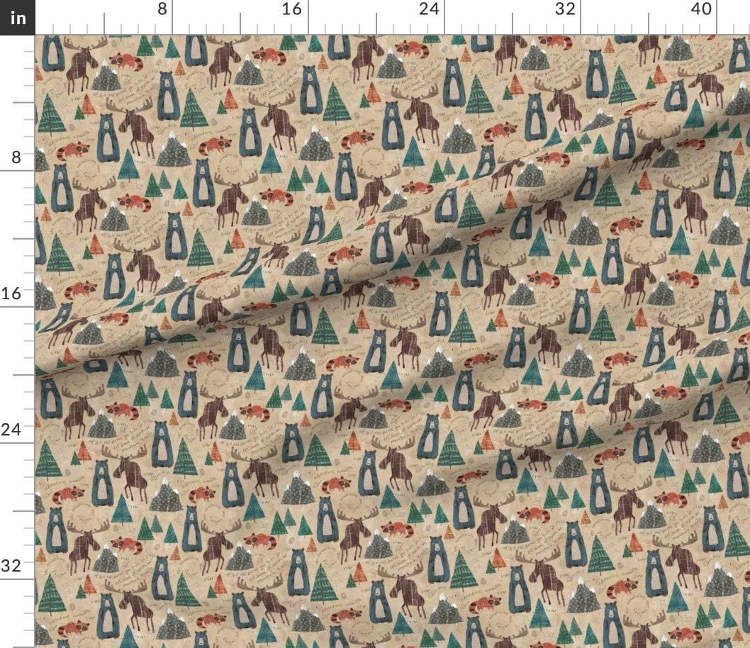 Spoonflower Fabric - Mountain Animals Bears Camping Woodland Printed on Petal Signature Cotton Fabric Fat Quarter - Sewing Quilting Apparel Crafts Decor