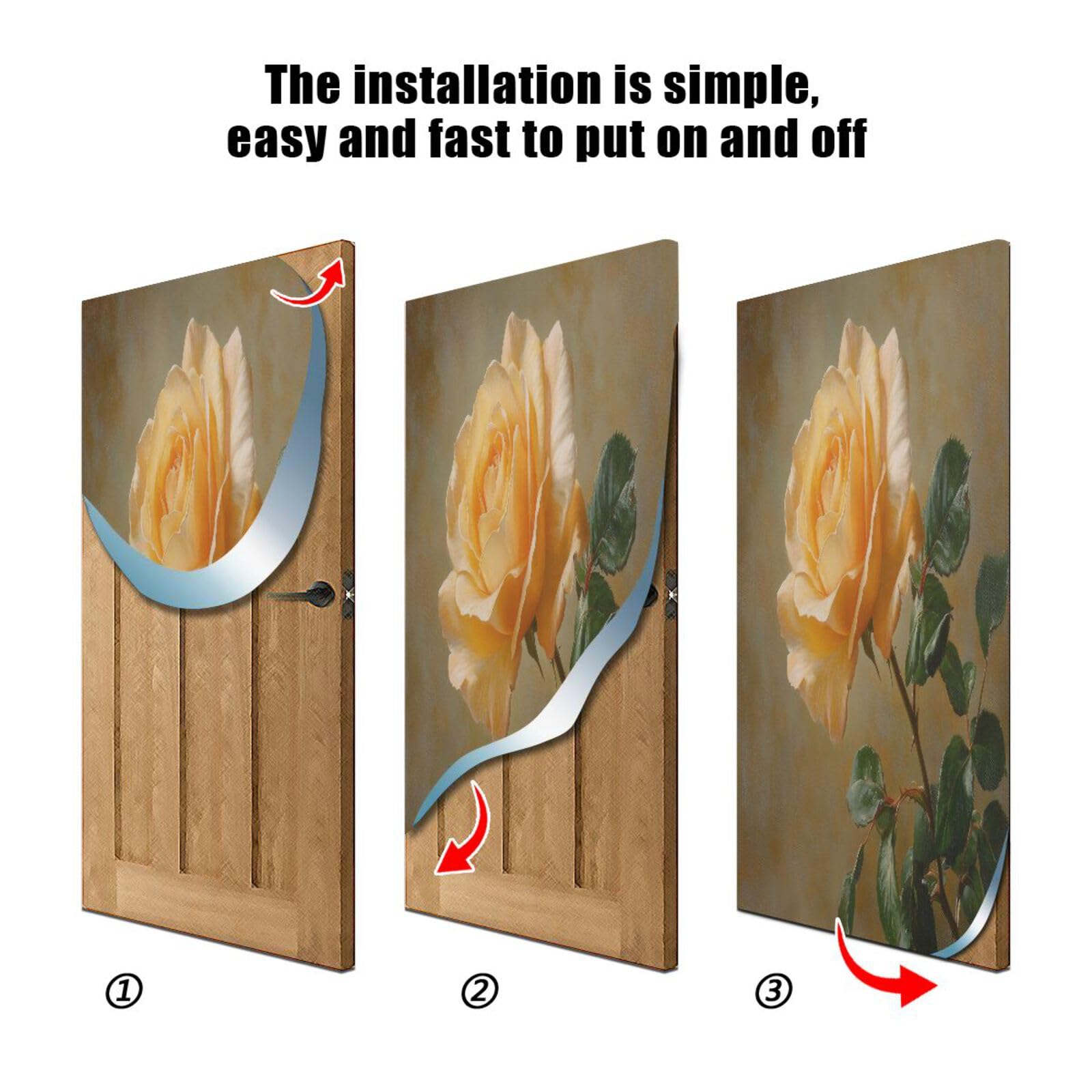 FLildon Valentines Rose Yellow Door Cover Decoration, Party Accessory Porch Decor for Festive Ornament Room Door Covers 32 x 79 Inch