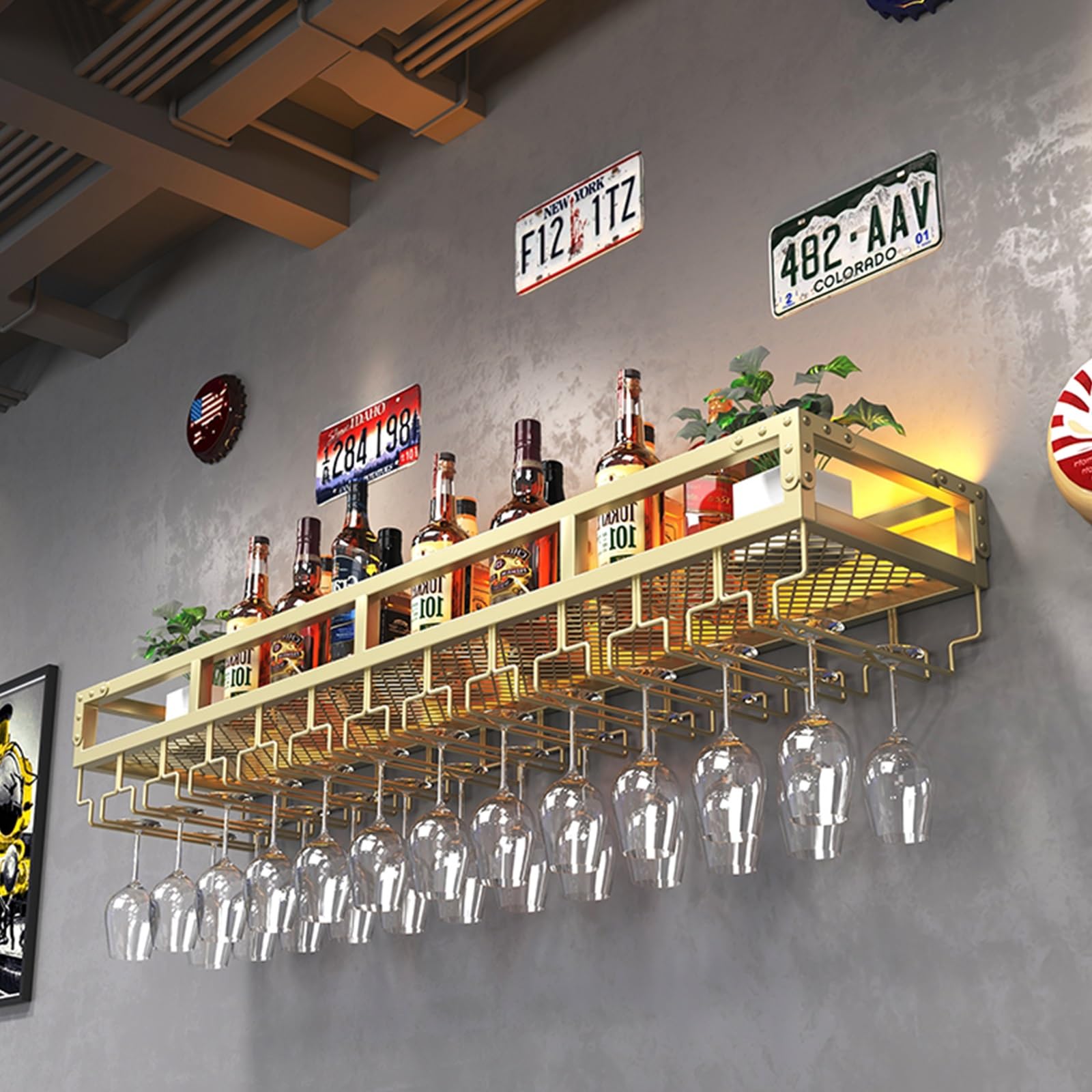 Étagère à vin murale LED en fer forgé moderne pour bar chic