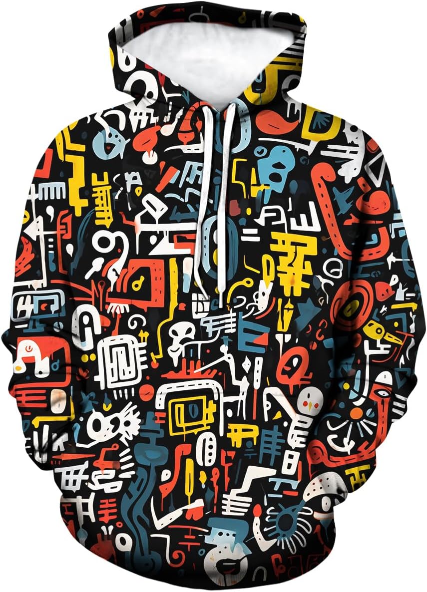 Men Women 3D Trippy Graffiti Animation Graphic Hoodie Hooded Sweatshirts Pockets Long Sleeve Pullover