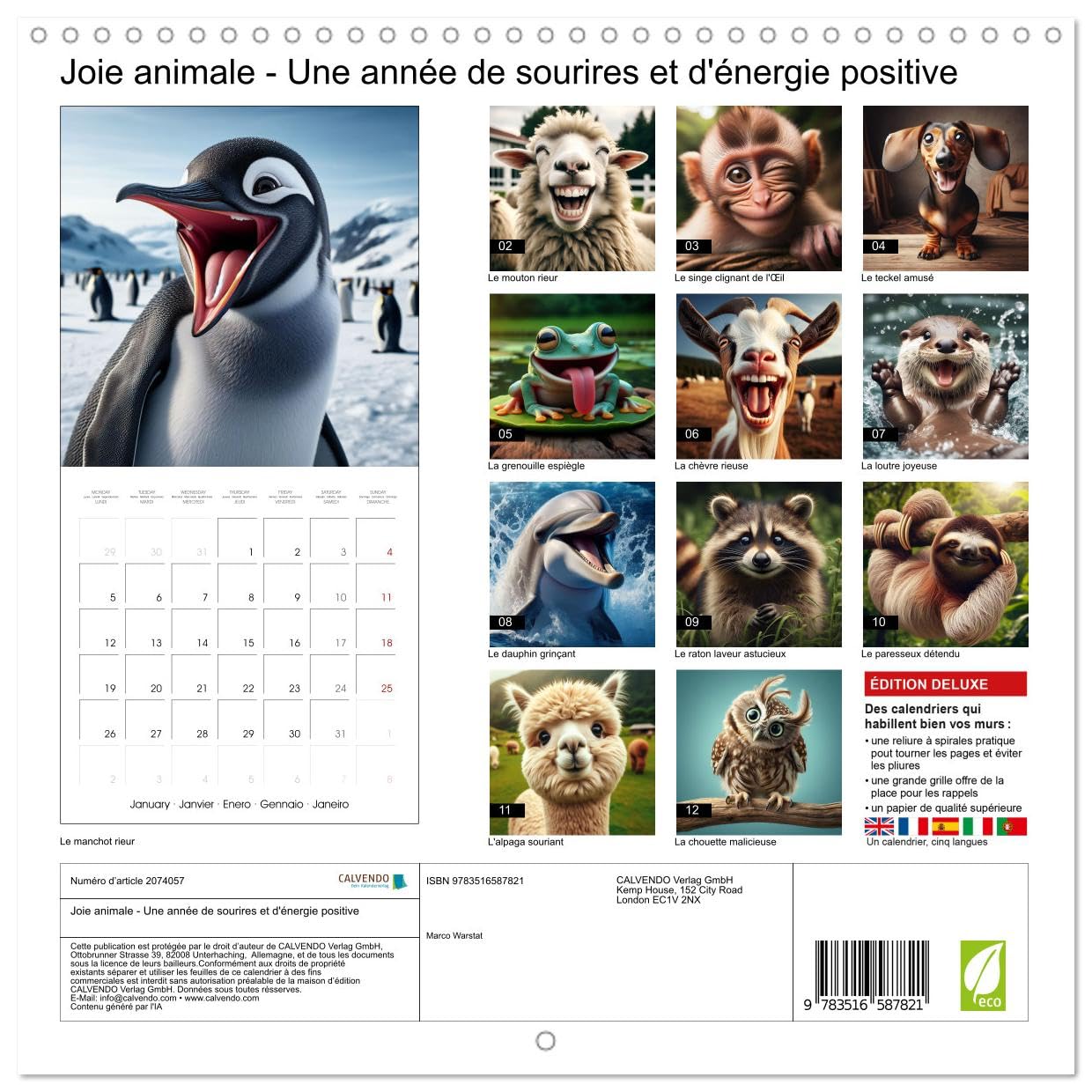 Joie animale - Une année de sourires et d'énergie positive (Calendrier mural carré 2026 30x30 cm) Calendrier double avec une page pour vos prises de ... vivre et de l'énergie positive de ces animaux