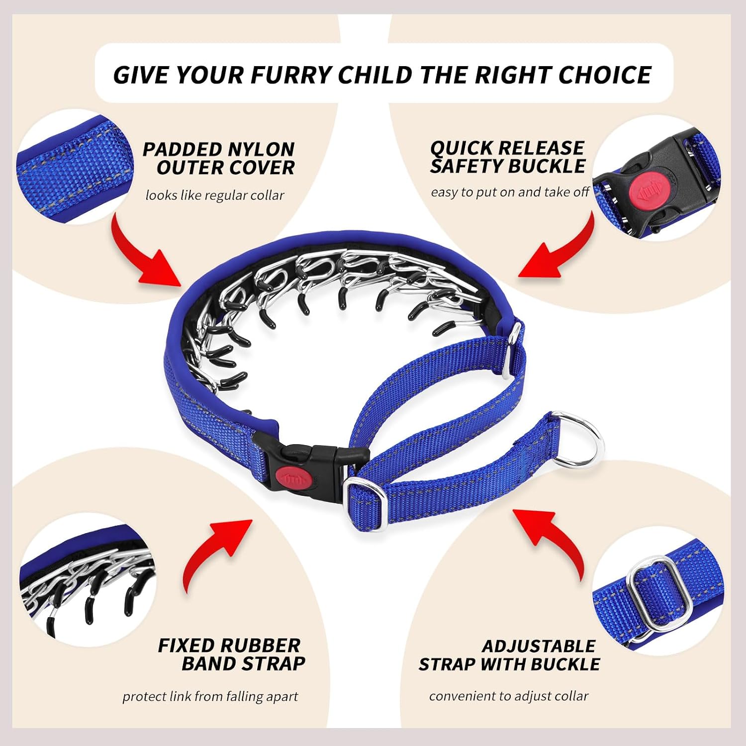 No Pull Martingale Dog Collar for Large Medium Small Dogs, Heavy Duty Nylon Reflective Adjustable Anti Pull Slip Collar with Buckle for Training Walking M Dark Blue