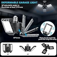 Vista 4 de 4 paquetes de luces LED para garaje, 60 W, luz de techo de garaje deformable, 8000 lm, E26, luces de sótano con 3 paneles LED ajustables, se adapta
