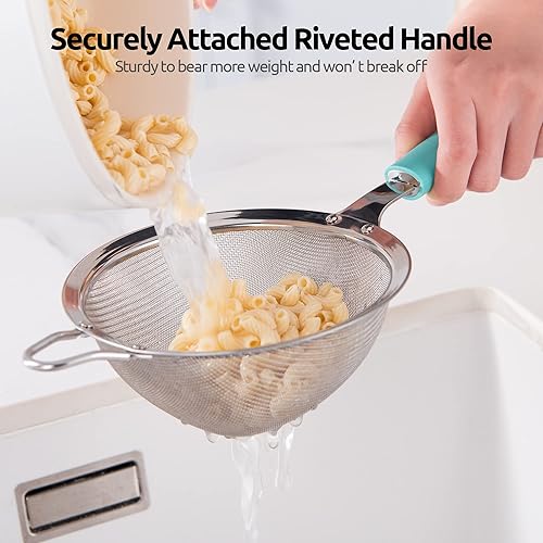 Miniatura 5 de Colador de malla de acero inoxidable 188 U-Taste de 5.5 pulgadas de malla fina para cocina, con mango de silicona resistente remachado y agujero de