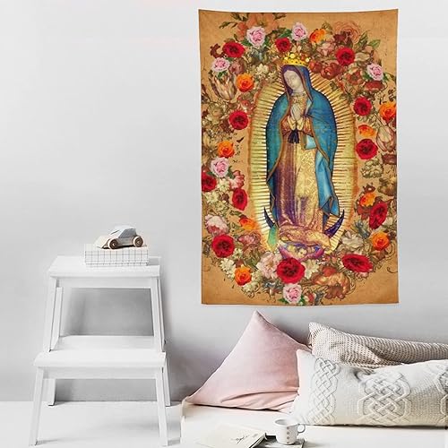 Miniatura 6 de WayGoTee Tapiz de Virgen María de Guadalupe para colgar en la pared para dormitorio, sala de estar, dormitorio, 60 x 90 pulgadas