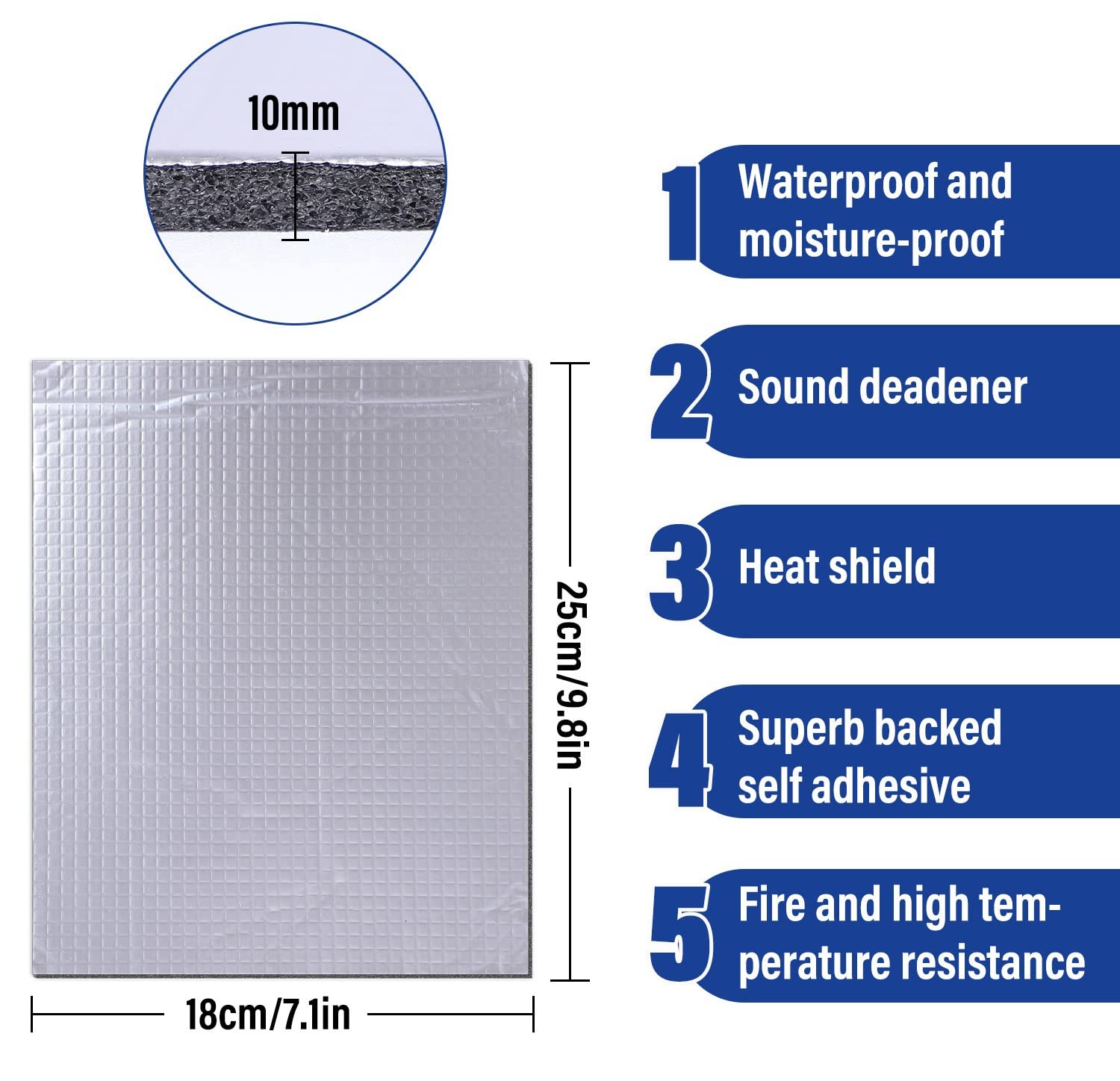 Sfit Tapis de Voiture Isolant Tapis D'Isolation Acoustique Tapis Amortisseur d'Isolation Thermique Phonique Sonore Autocollant Imperméable Argent pour Voiture Moteur Toit Fenêtre(100cm×50cm×5mm