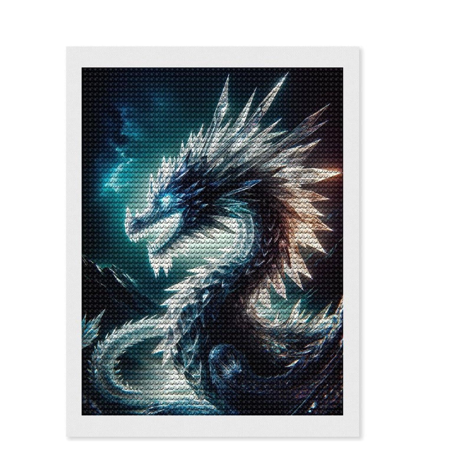 Junmoney Crystal Dragon Diamond Art Canvas 12"x16", for Women, Complete Accessories, Birthday Gift, Cosy Home Accent, Sparkling Round Gems