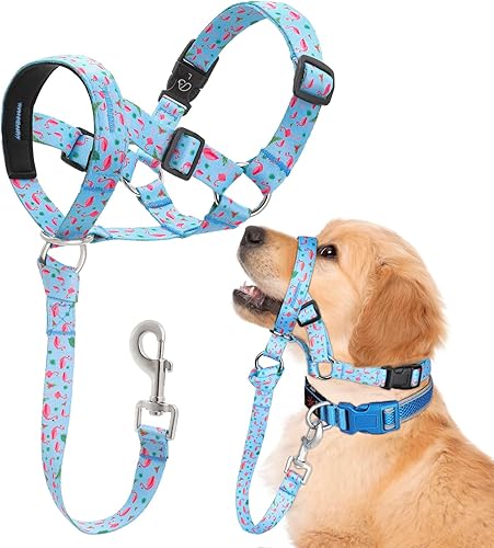 Vista 20 de Collar de cabeza de perro, cuello impreso sin tirones, ajustable para cabeza de perro, correa suave con enlace de seguridad, correa de bozal de 3