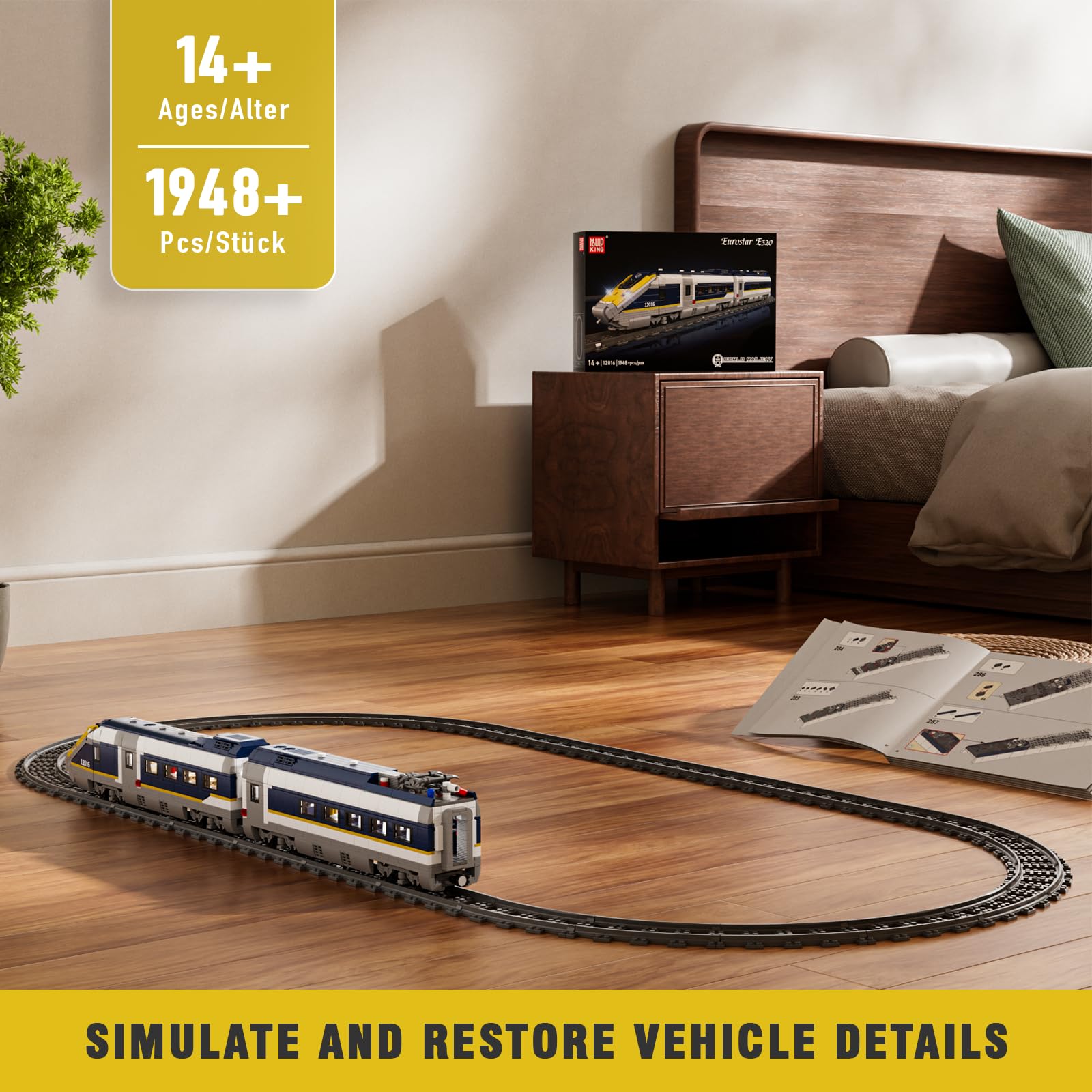 Mould King 12016 Technik Ferngesteuertes Zug Modellbausatz E320 Klemmbausteine Zug Eisenbahn Bausteine Personenzug mit LED Licht Kompatibel mit Andere Marken(1948 Teile)