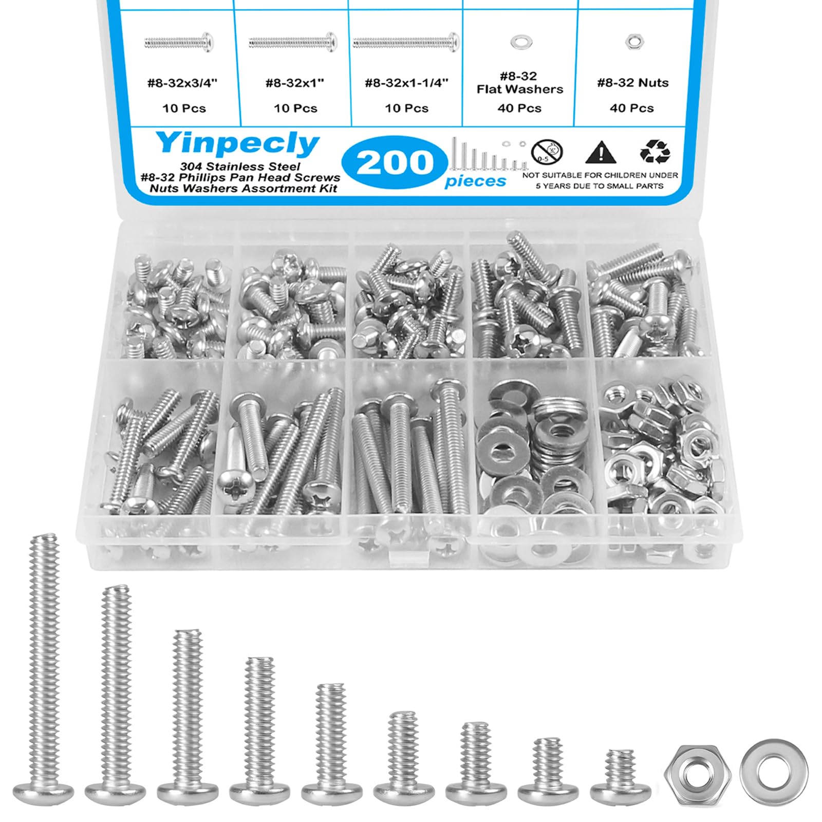 140pcs #10-24 Machine Screws, Nuts & Washers Kit -9