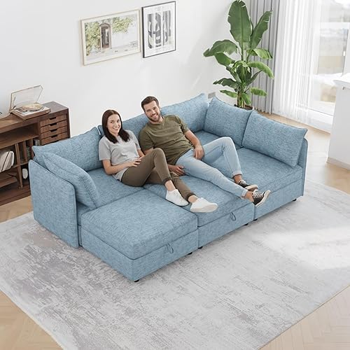 Miniatura 2 de Sofá modular de 6 plazas de gran tamaño con fundas extraíbles y almacenamiento, convertible en forma de U, forma de L y seccional, modernos sofás