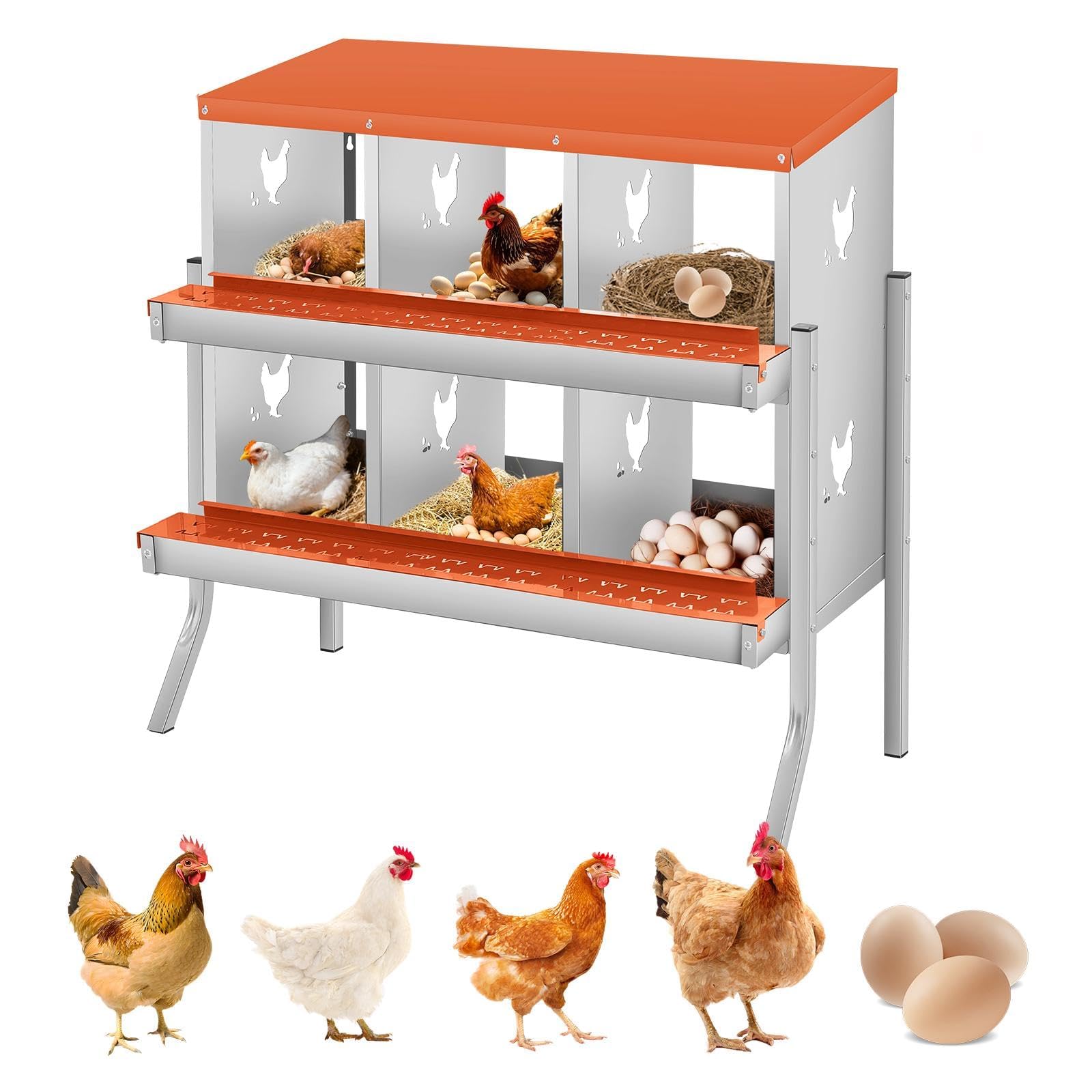Garvee Caja de anidación de Pollos, Nido de 6 cámaras para Pollos, Soportes de plástico, Nido para gallinas, instalación montada en la Pared, fácil de Limpiar, ventilado, Duradero,Rojo