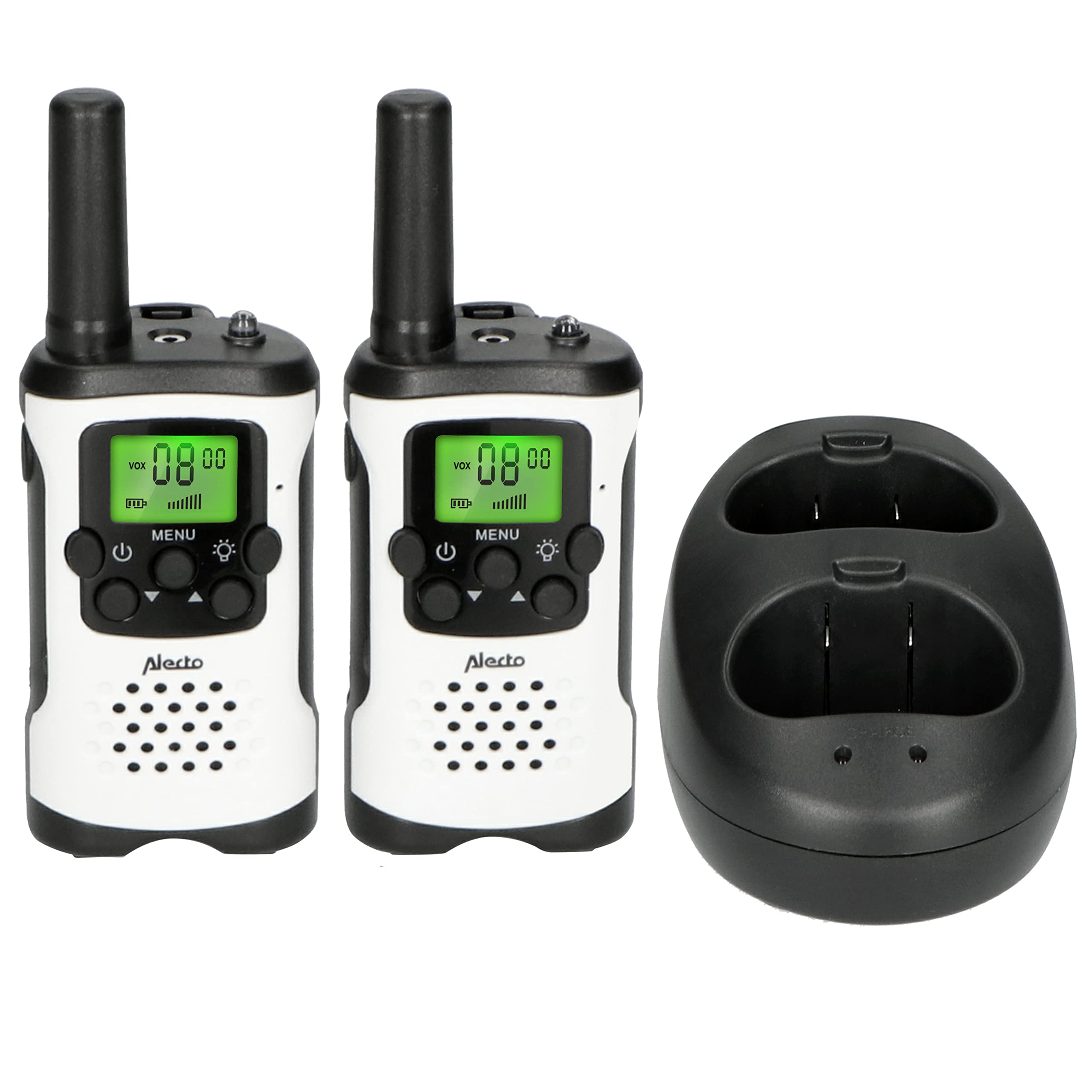 Alecto FR-175 Walkie Talkie für Erwachsene und Kinder - 7km Reichweite - 8 Kanäle - 38 CTTCSS-Codes - VOX - integrierte Taschenlampe - 2,5mm Anschluss - weiß