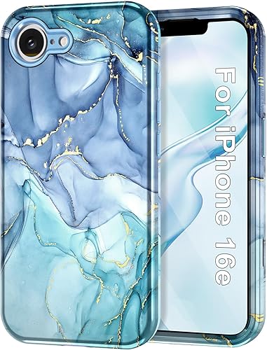 Miniatura 28 de Btscase Funda para iPhone 16e (2025), [probada en caídas de grado militar] Diseño de patrón de mármol delgado, resistente, a prueba de golpes, para